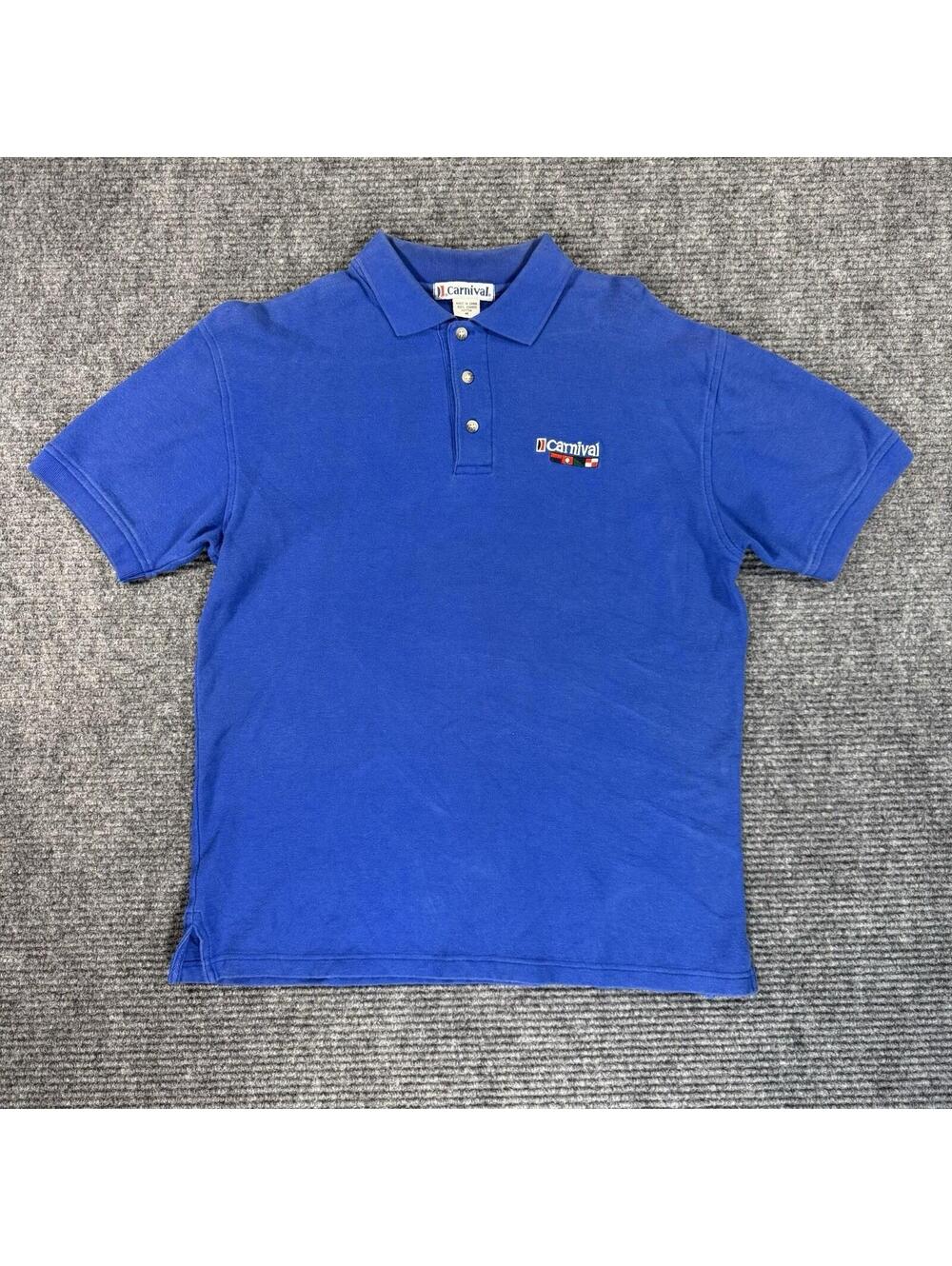 VTG Vintage Carnival Cruise Lines Blue Polo Shirt Logo Size Medium